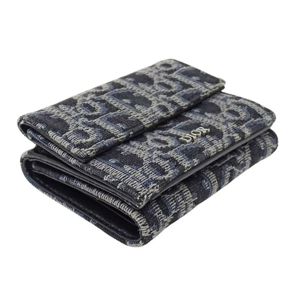 Dior Wallet Trifold Blue Jacquard Navy Mini